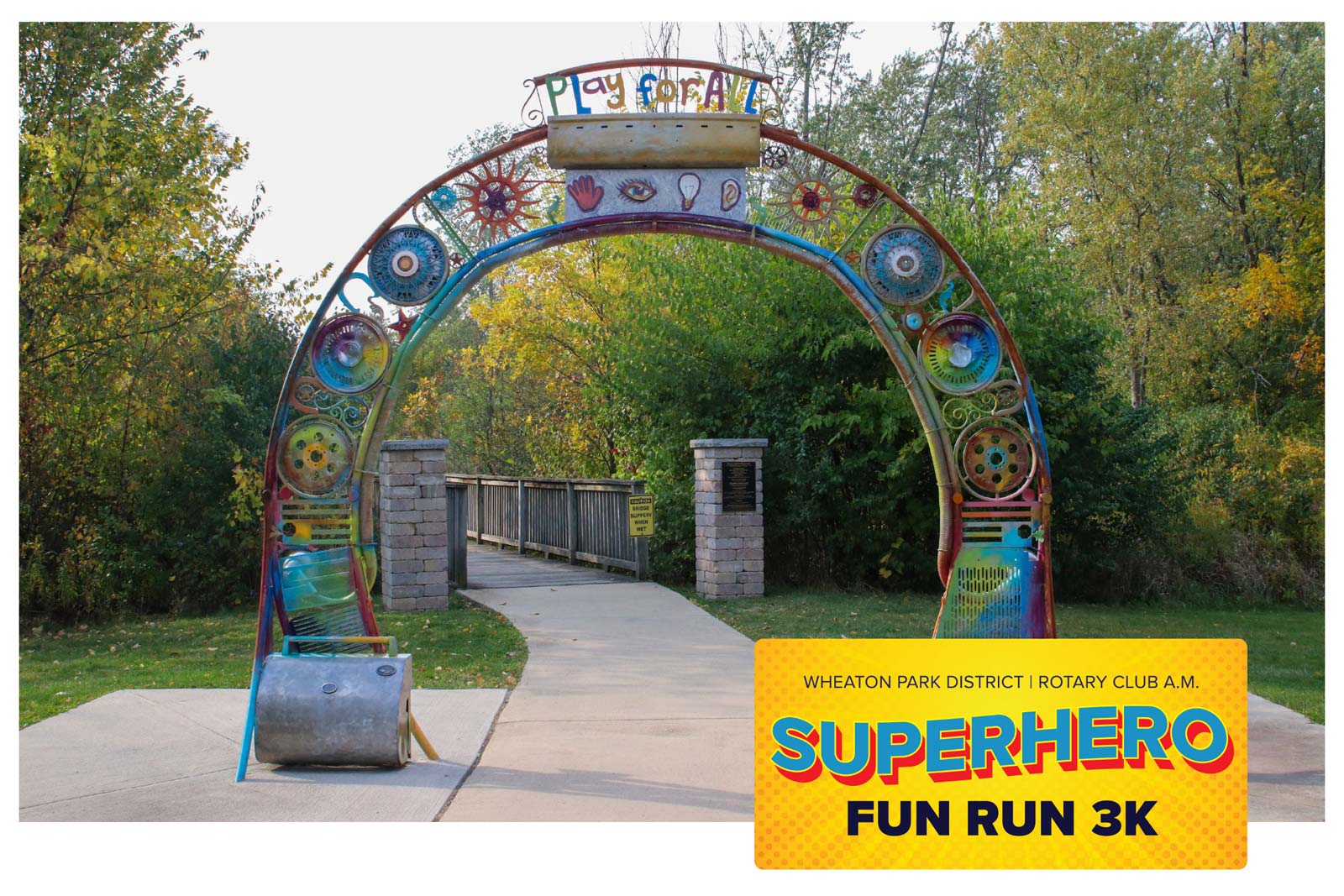 1 Sensory Garden Playground arch entrance and Superhero Fun Run logo