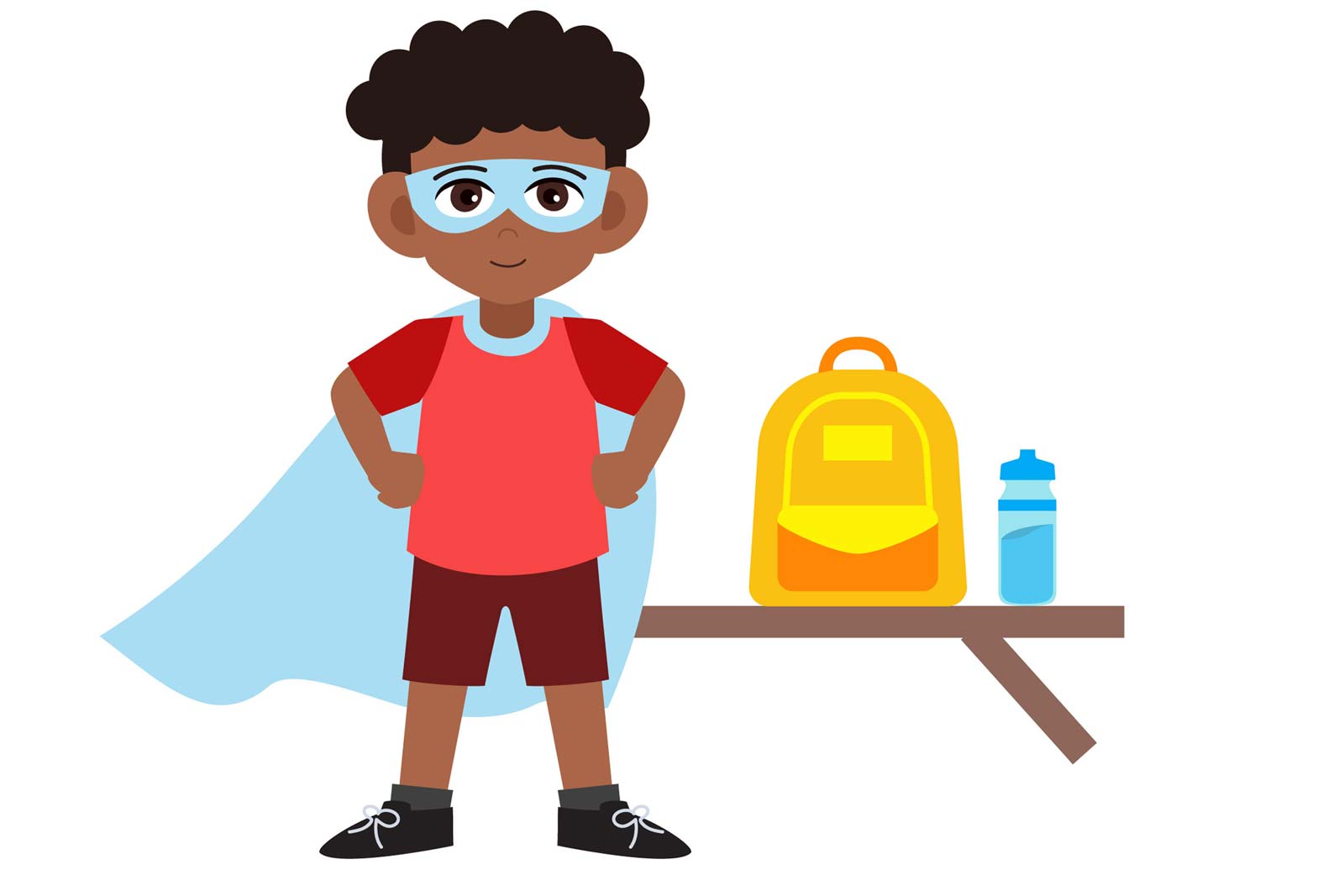 2 Boy in cape with water bottle an backpack