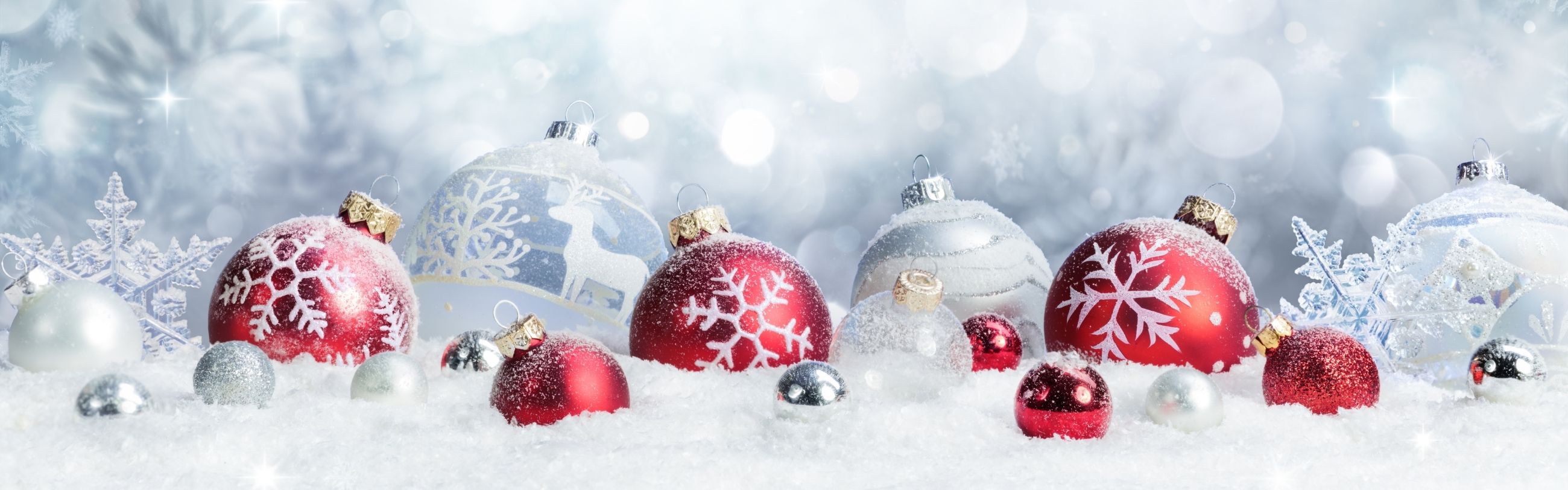 Beyond Glee Christmas ornaments in snowy background