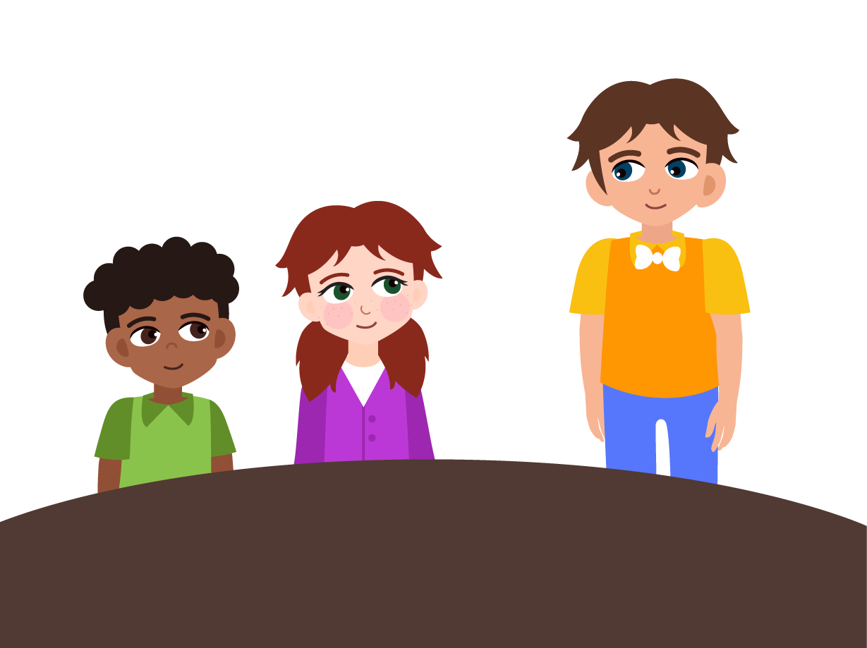 Finding-a-table Children sitting at table and one child standing