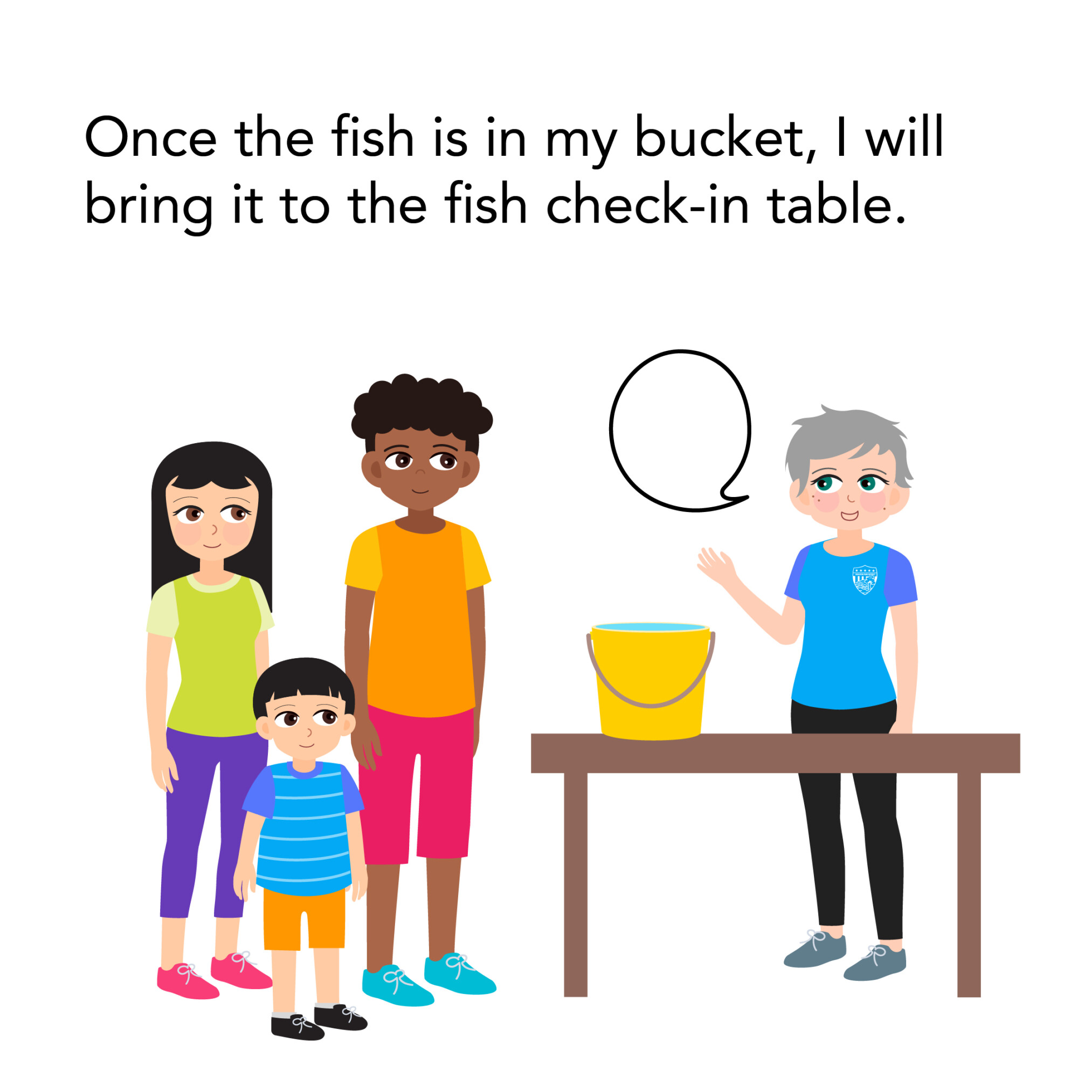 Fish-O-Rama Social Story 2025_14 Little boy and his family brings fish to check-in table