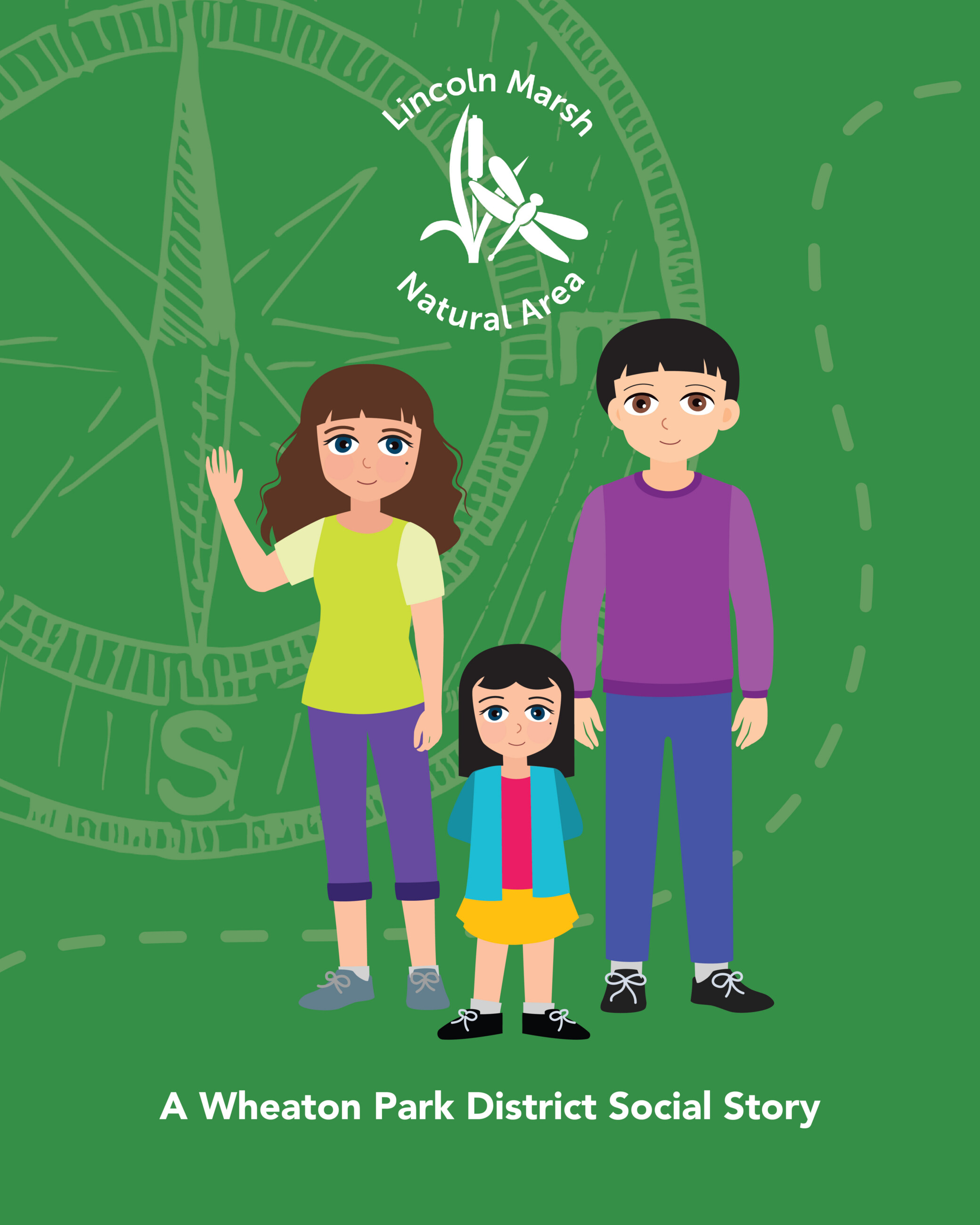 Family of three with the Lincoln Marsh Natural Area logo.