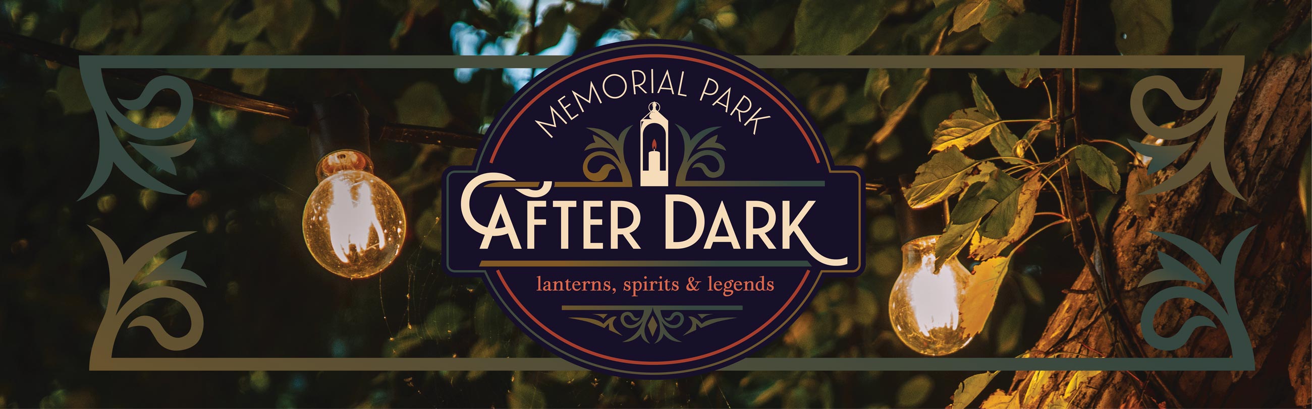Memorial Park After Dark logo with tagline lanterns, spirits and legends