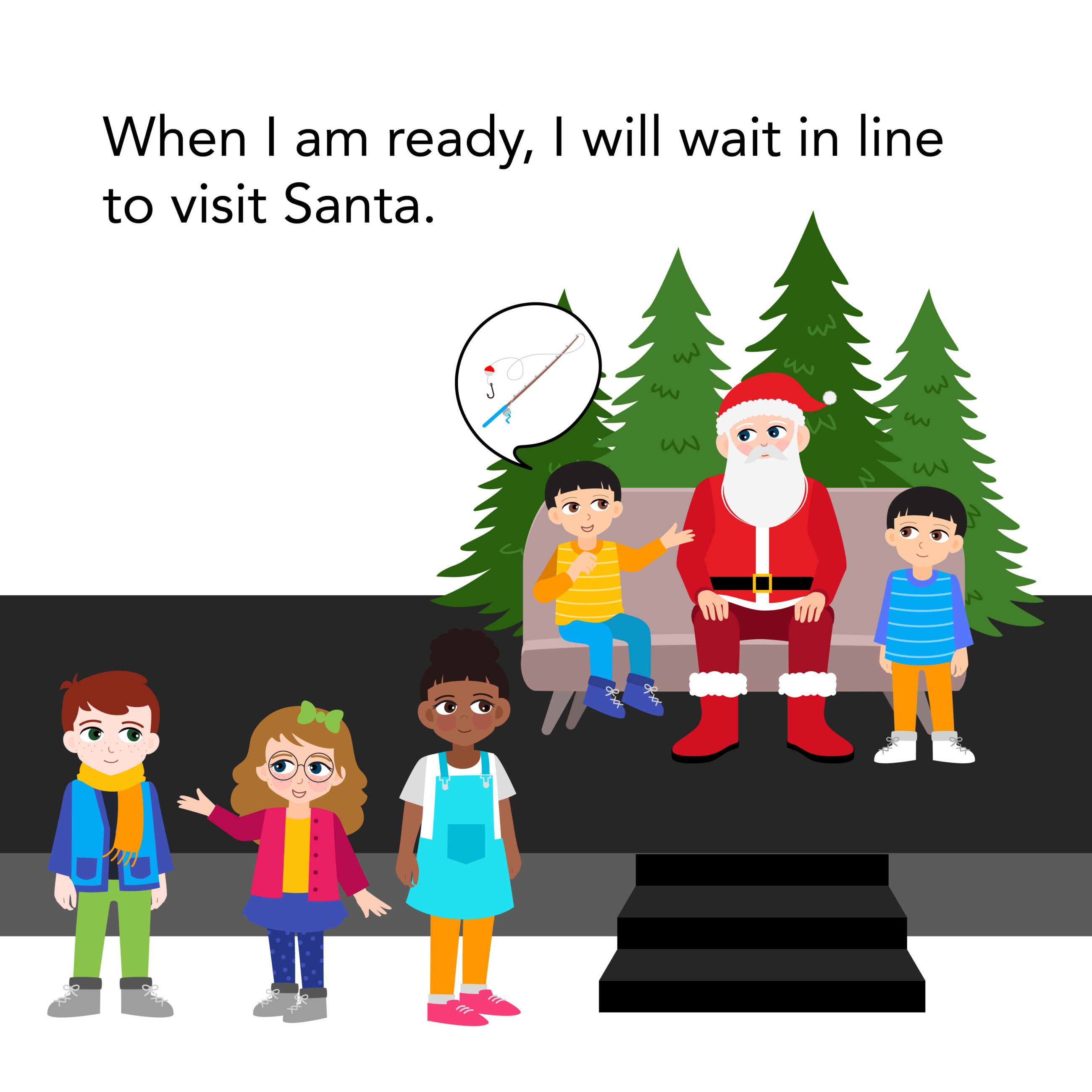 Group of children waiting their turn to visit Santa