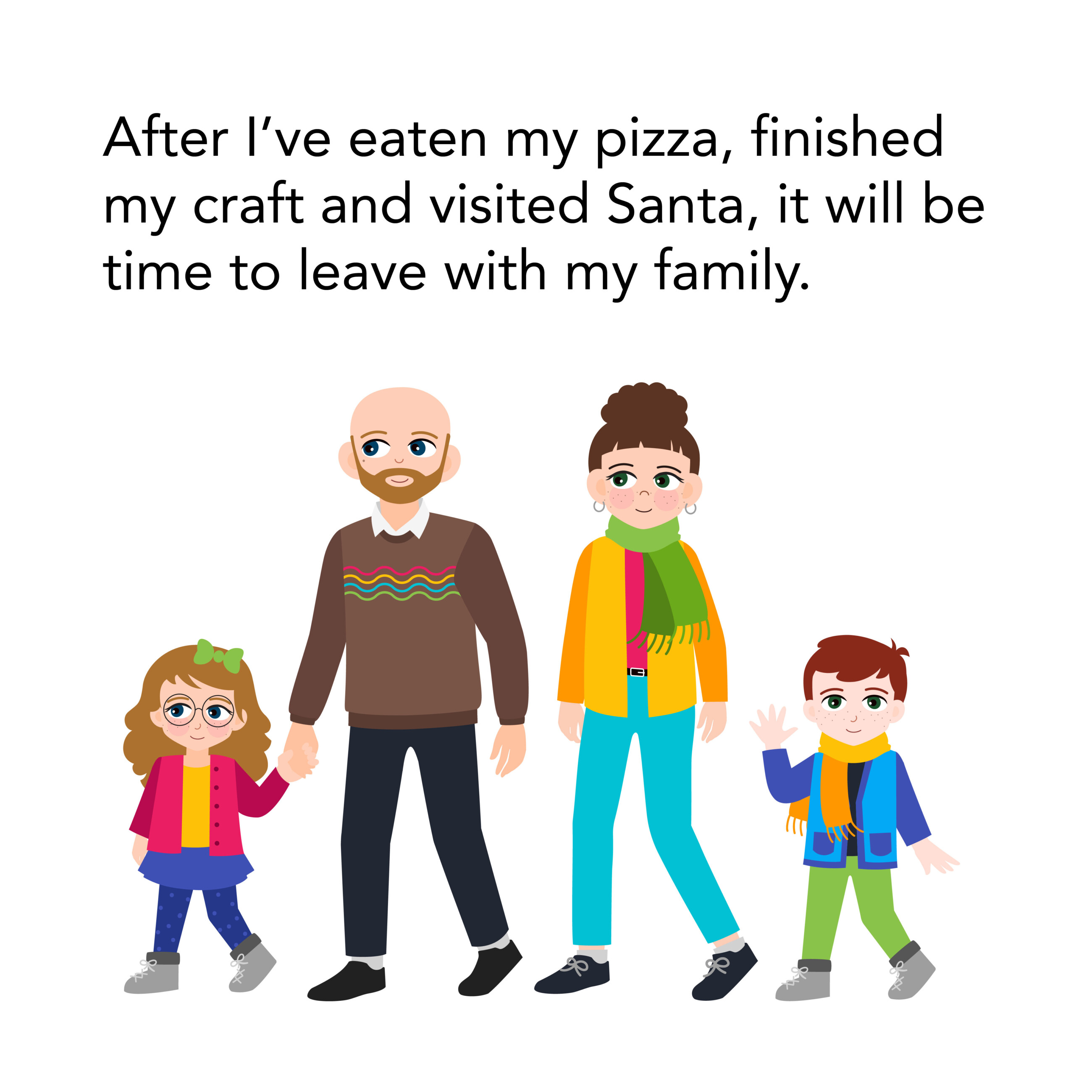 Family leaving event after finishing crafts and eating pizza 