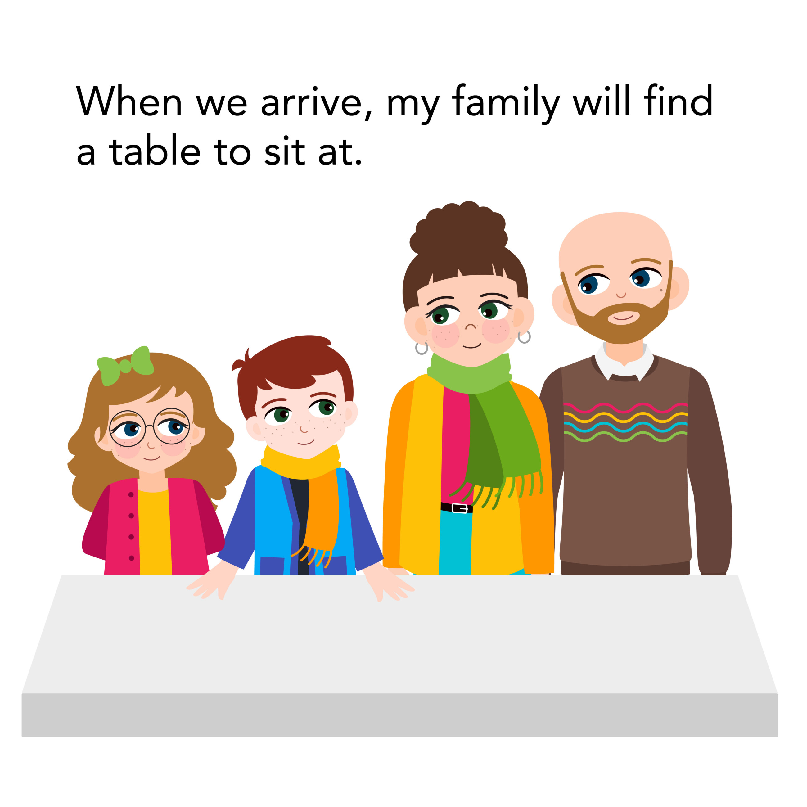 Family looking for a table to sit at