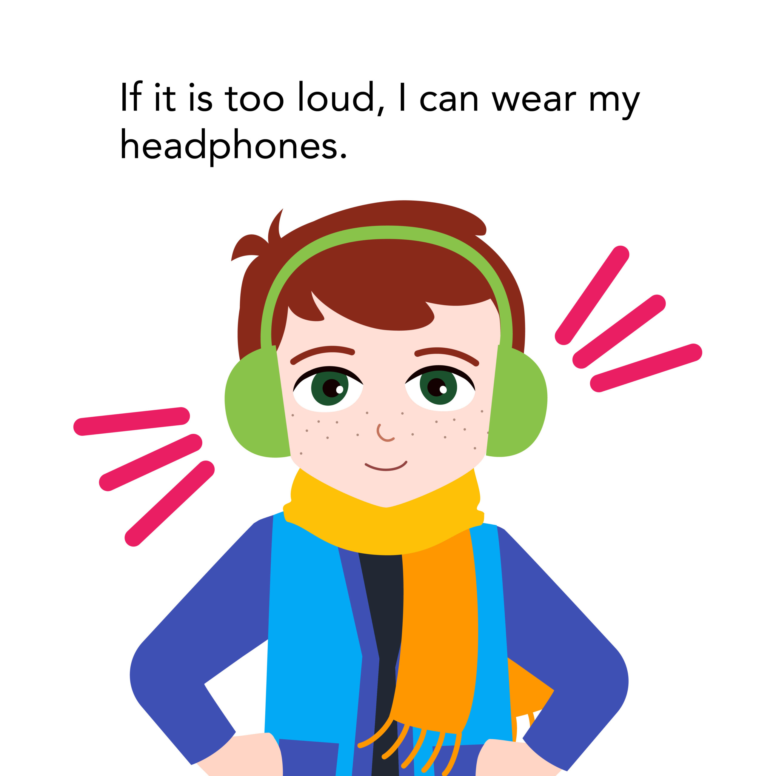 Little boy wearing headphones in case it is loud