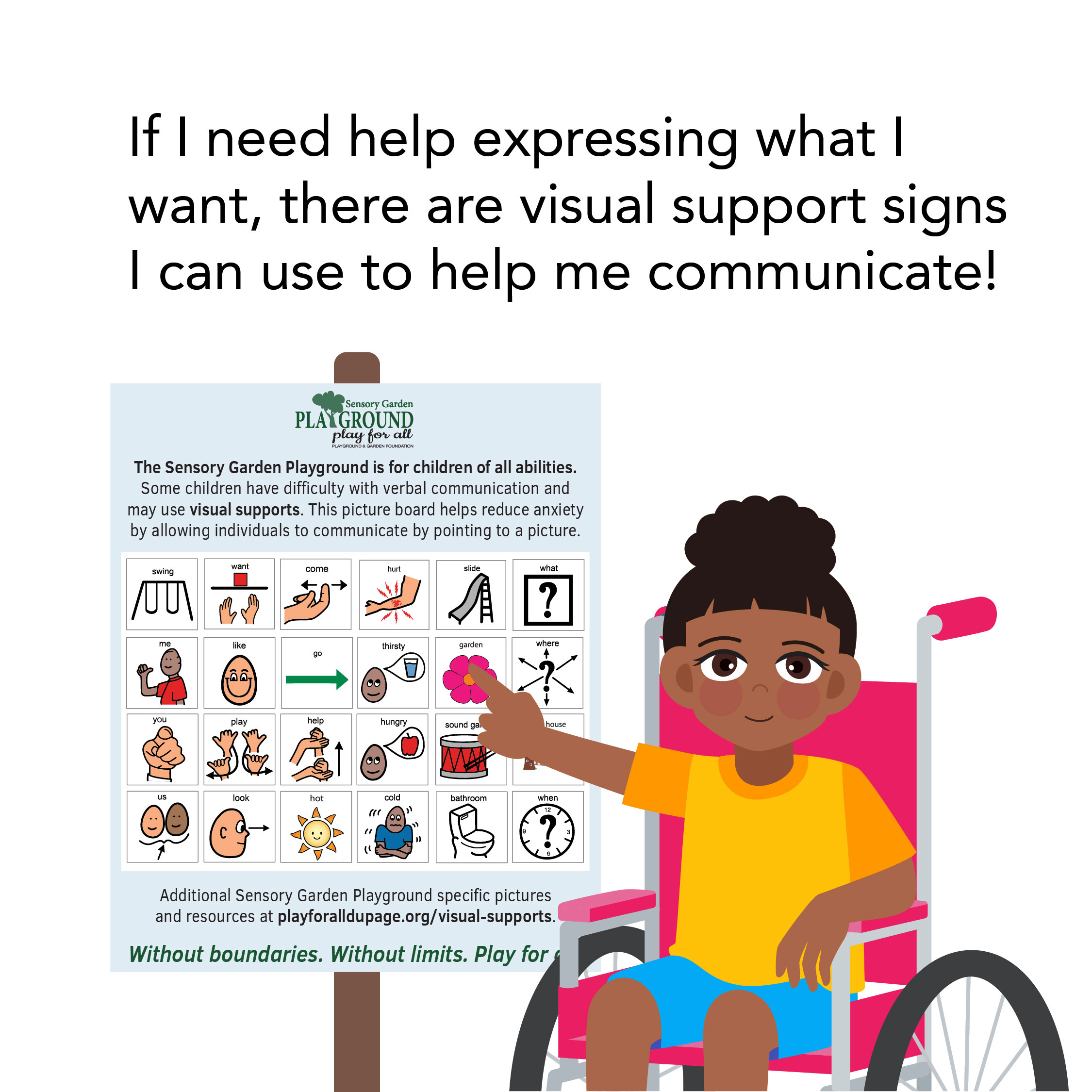 SGP-Play-Days-Social-Story-2025_7 Little girl pointing to visual support sign to communicate