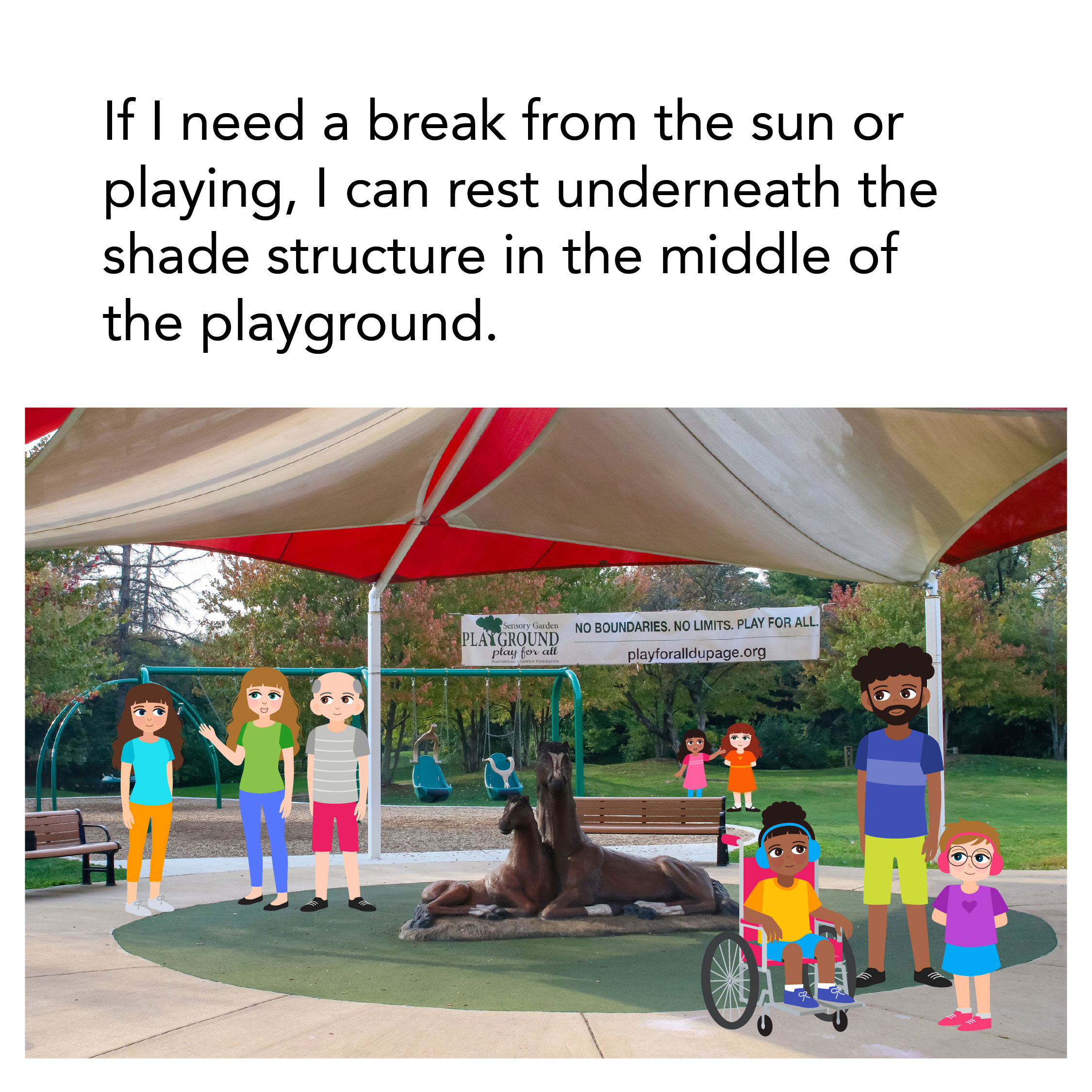 SGP Play Days Social Story 2025_Emotions Children with their families rest underneath the shade structure