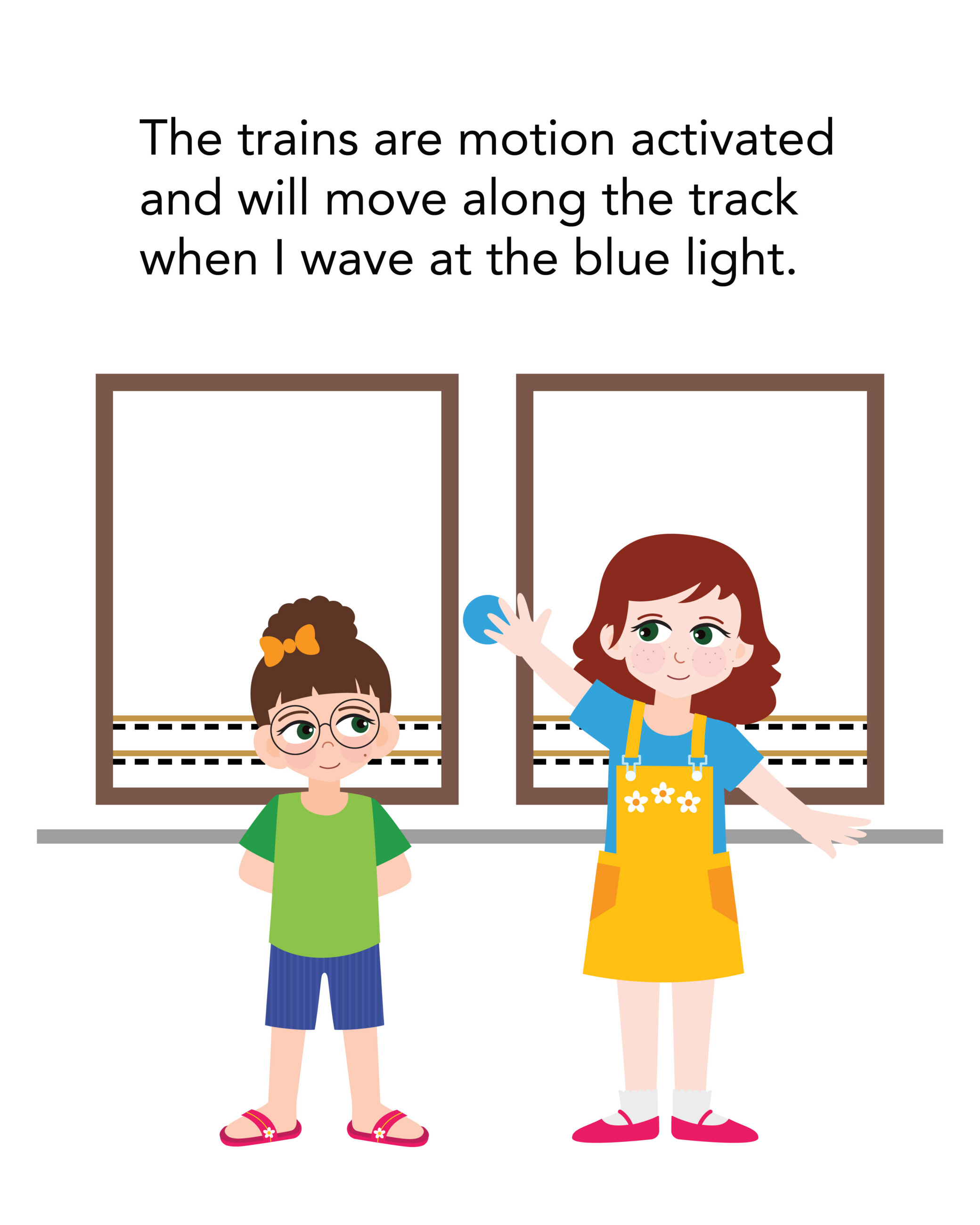 The trains are motion activated and will move along the track when I wave at the blue light.