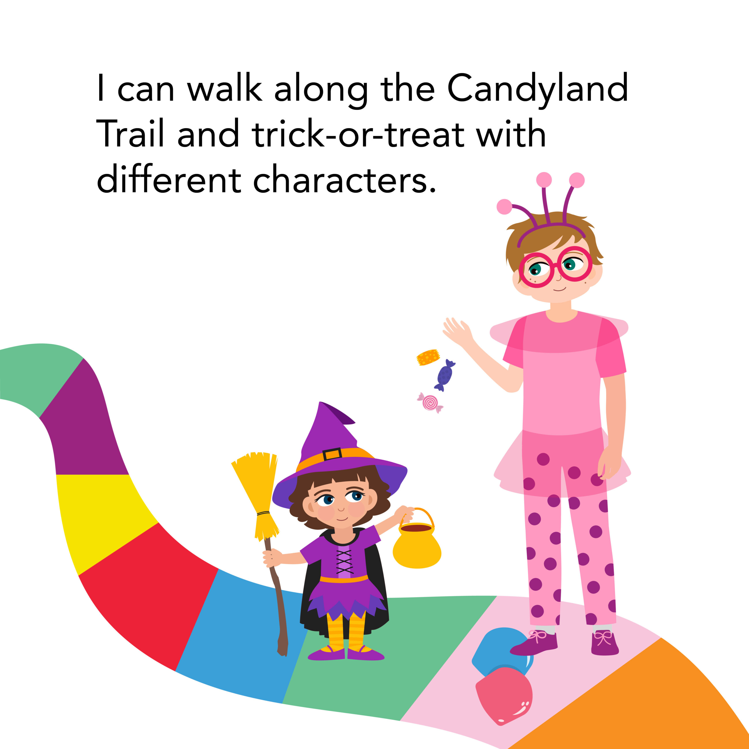 Little girl walks the Candyland Trail and trick or treats