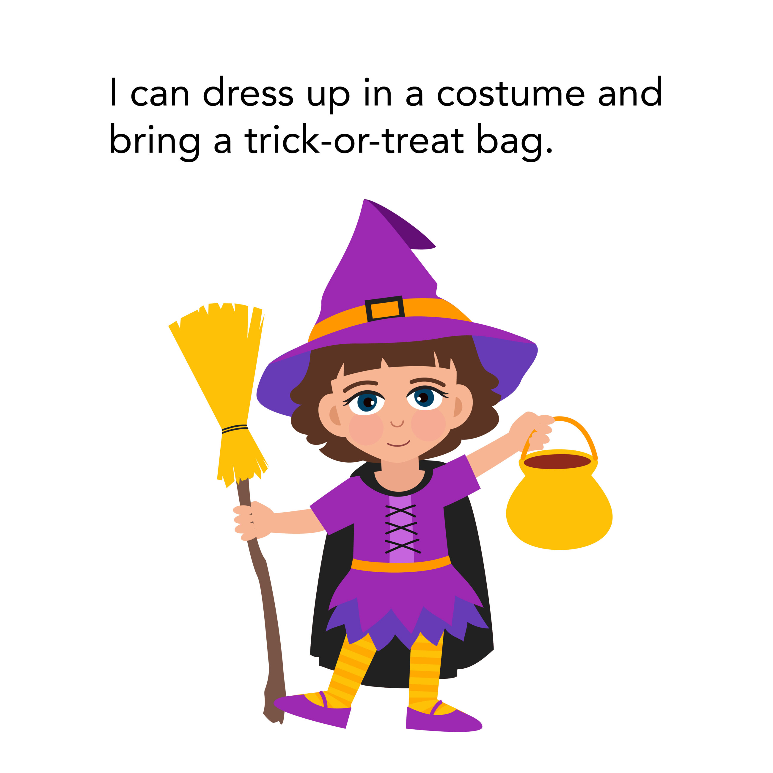 Little girl dressed in halloween costume and holding a trick-or-treat bag