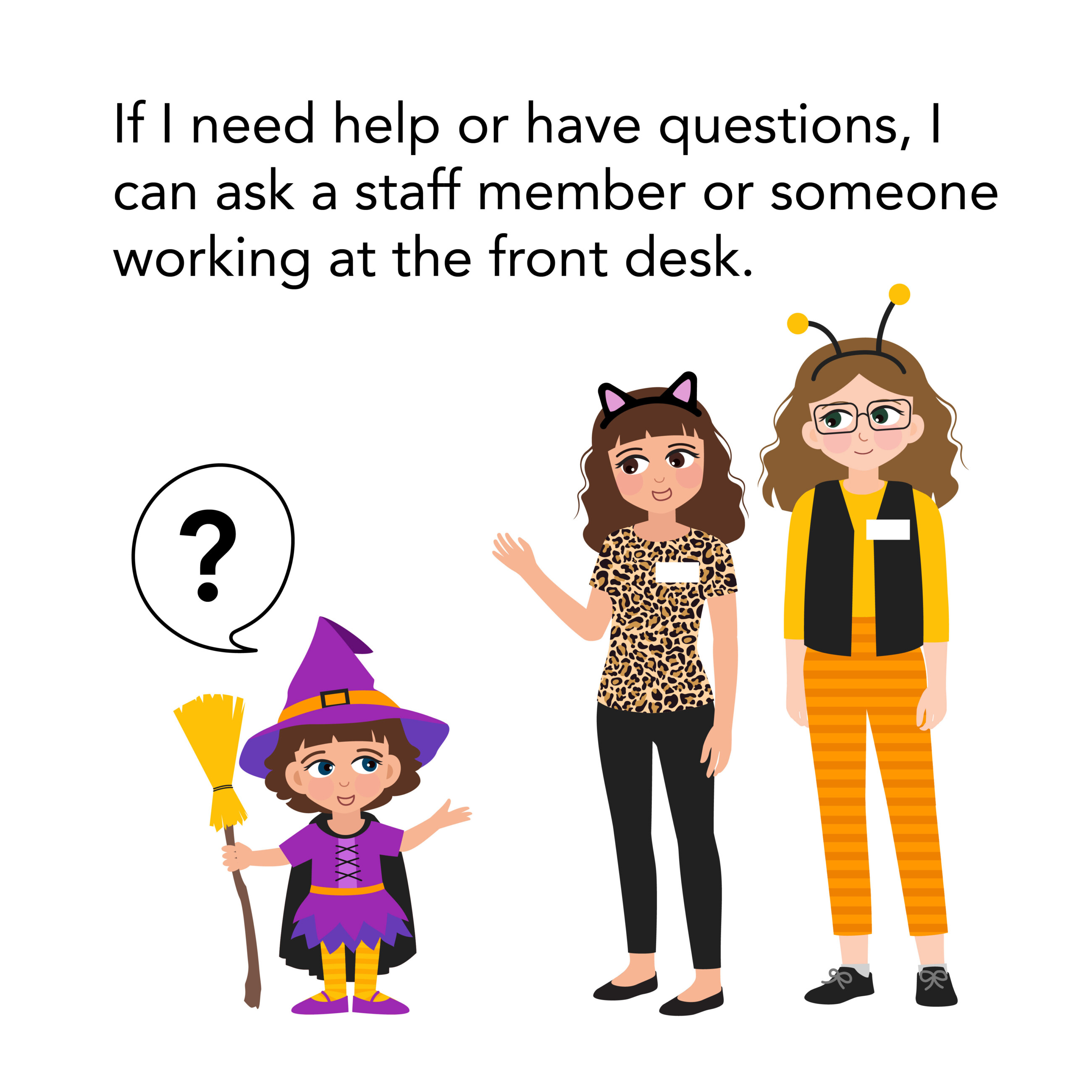 Little girl asking questions to staff members