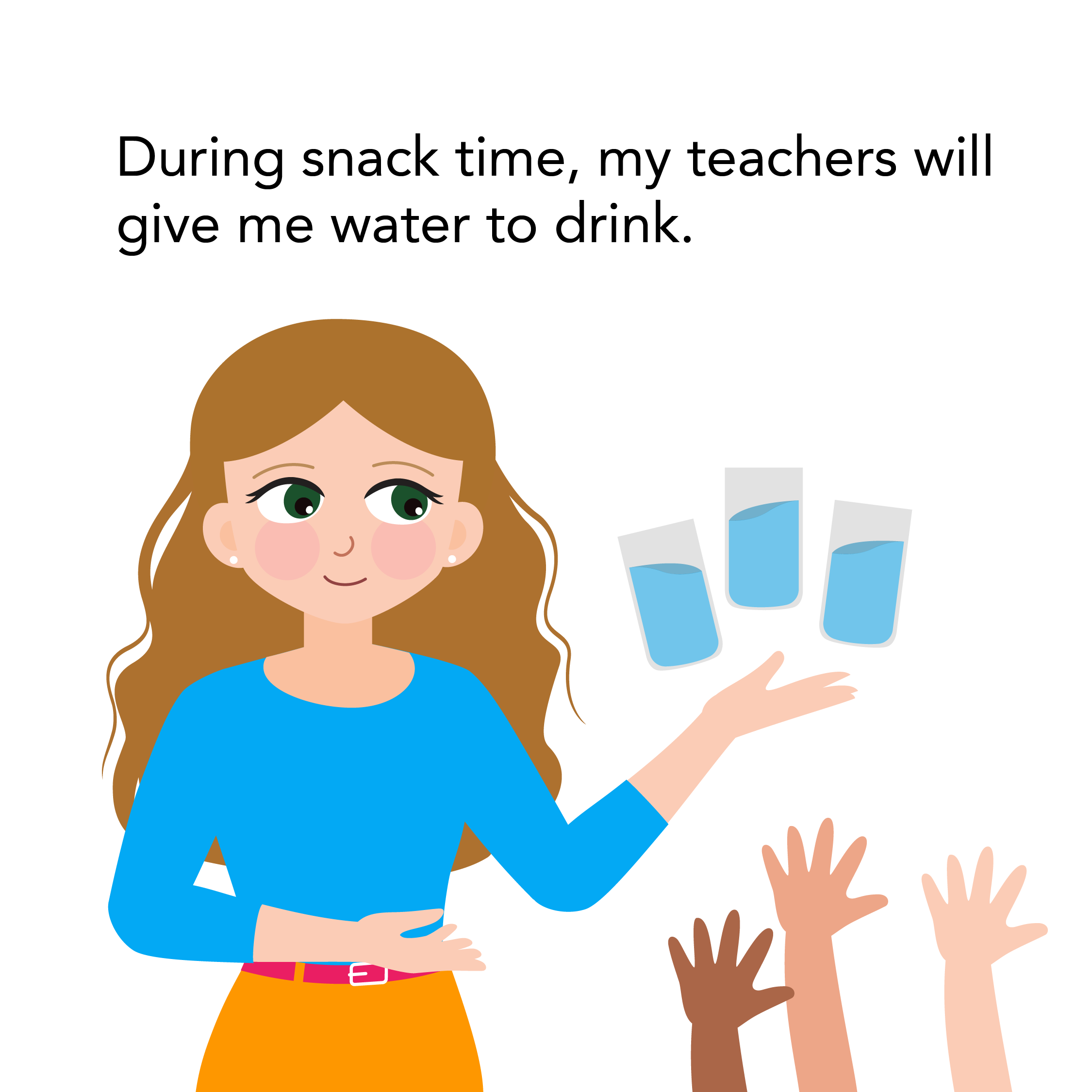 Teacher gives children drinking water