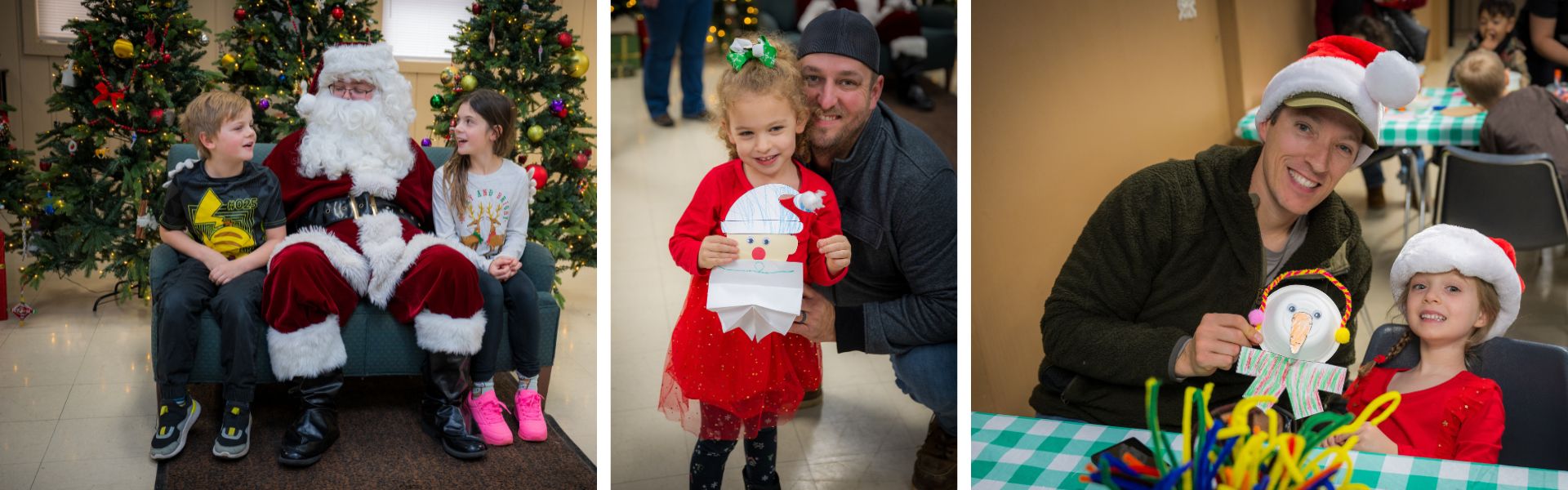 Collage of children and their parents attending Santa's Craft Corner