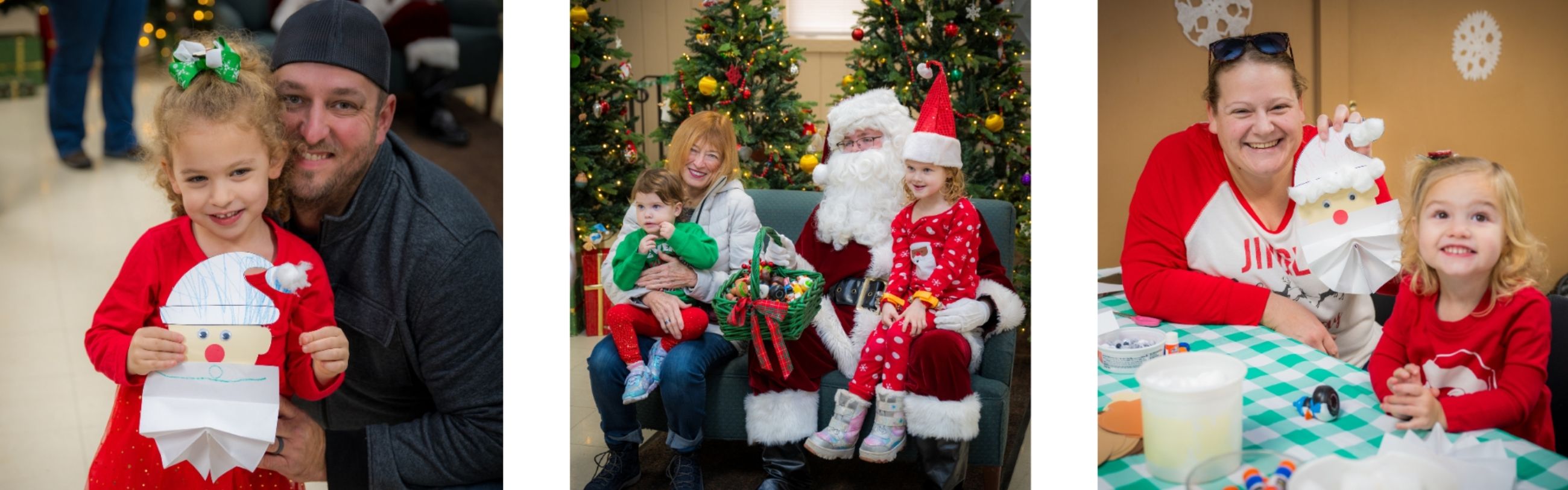 Children meeting Santa and enjoying arts and crafts with their family