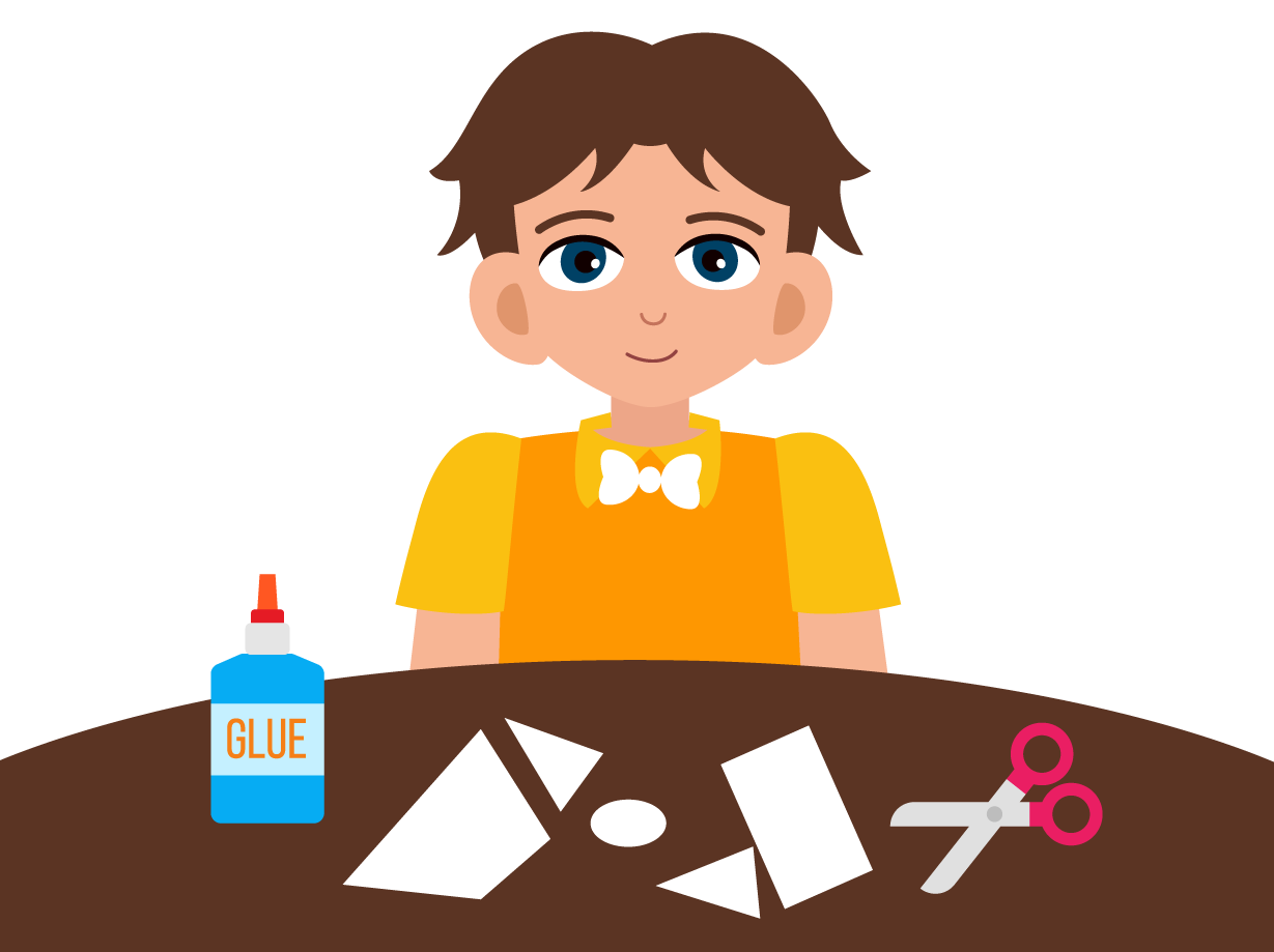Sitting-at-a-table-doing-crafts child sits at table with craft materials