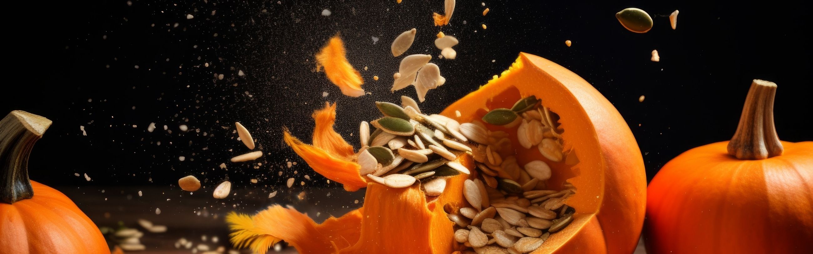Pumpkins being smashed with seeds flying out