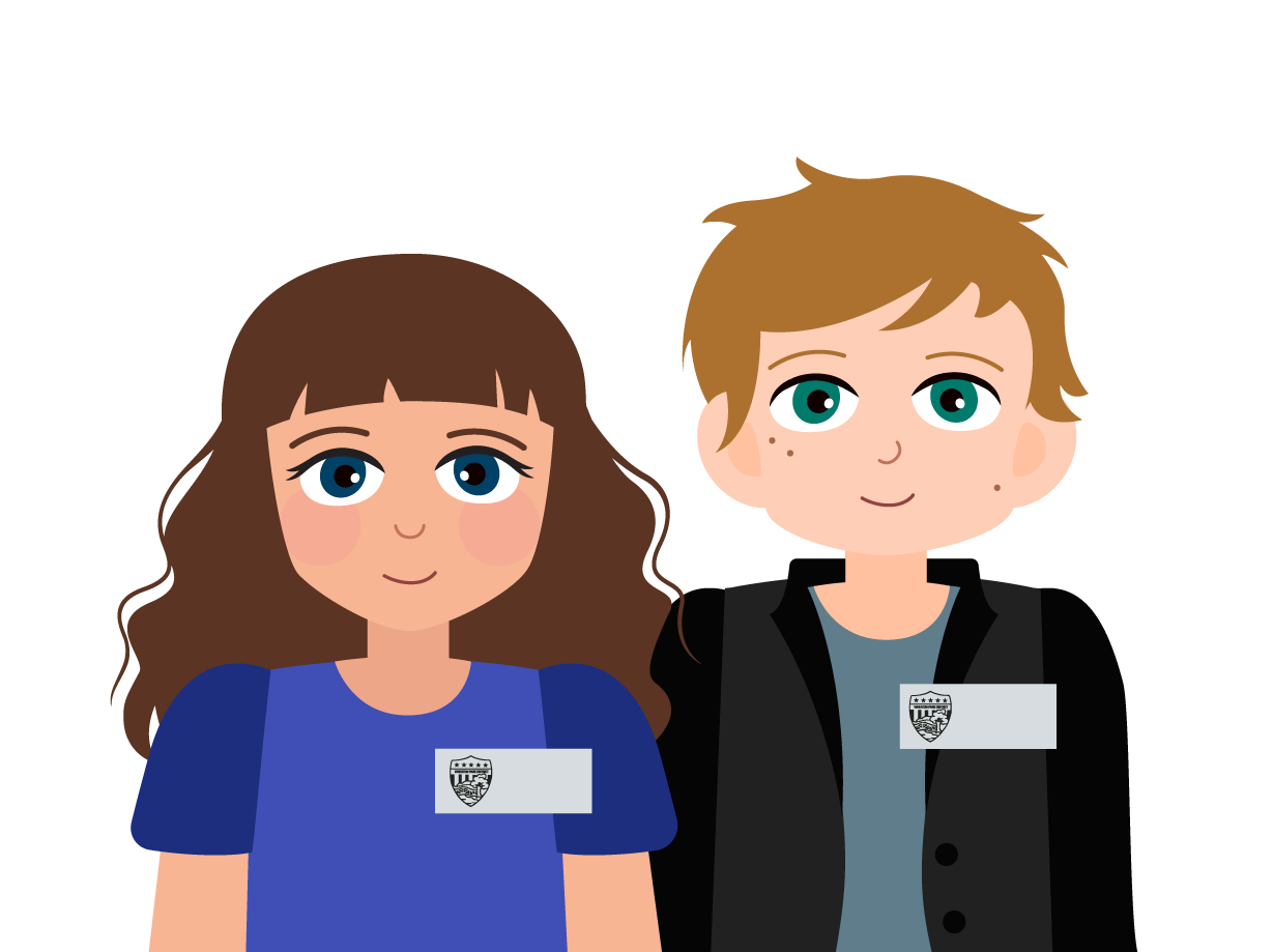 Staff-with-name-tags man and woman wearing nametags
