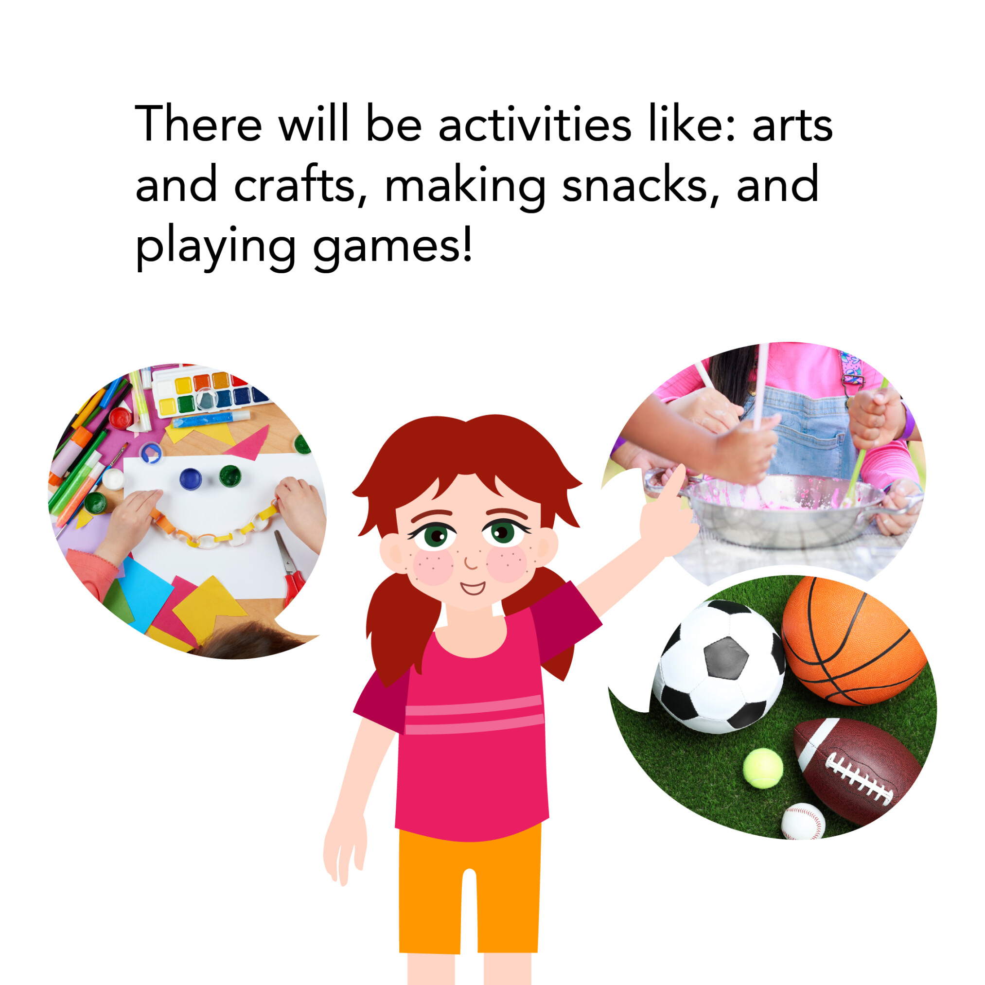 Girl points to different kind of activities