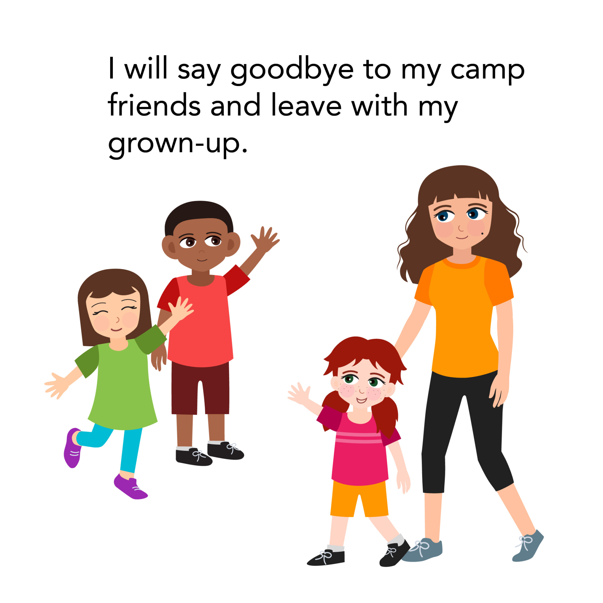 Girl waving goodbye to camp friends