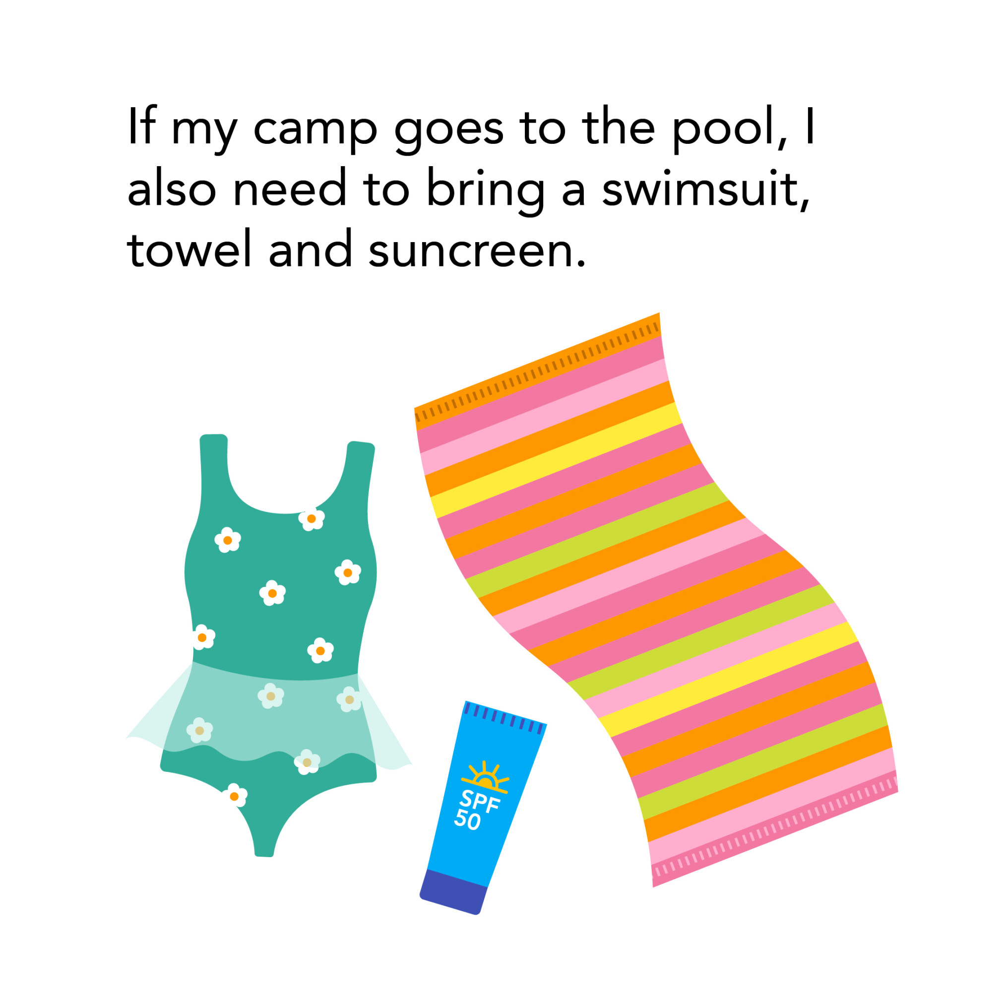 Swimsuit with towel and sunscreen