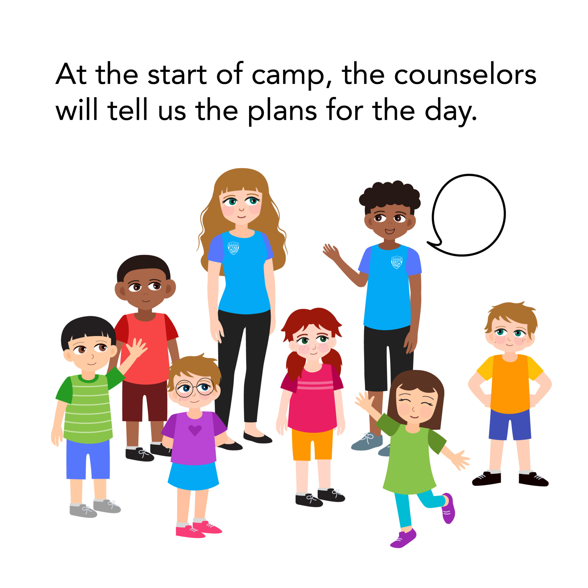 Counselor explains the plans of the day to children